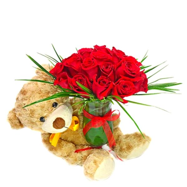 Abrazo de Oso en rosa de color - Arreglo floral de 25 rosas de color  acompañado de un hermoso peluche - Amor - FRESFLOR by Quality | Flores a  domicilio en Quito - 2023